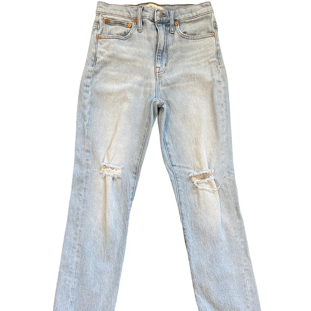 Madewell High-Rise Slim Crop Boyjean Light Wash Distressed Denim Jeans Size 24